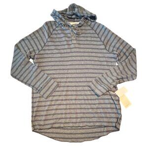 NWT - RETROFIT Brand Gray Navy Hoodie Jersey Top textured lightweight